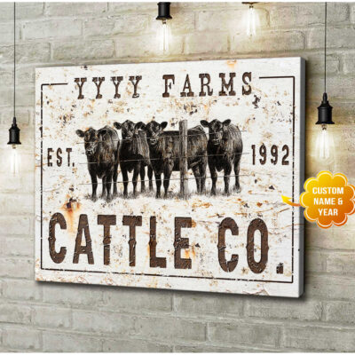 Personalized Name Sign Farmhouse Wall Art Cattle Canvas Print