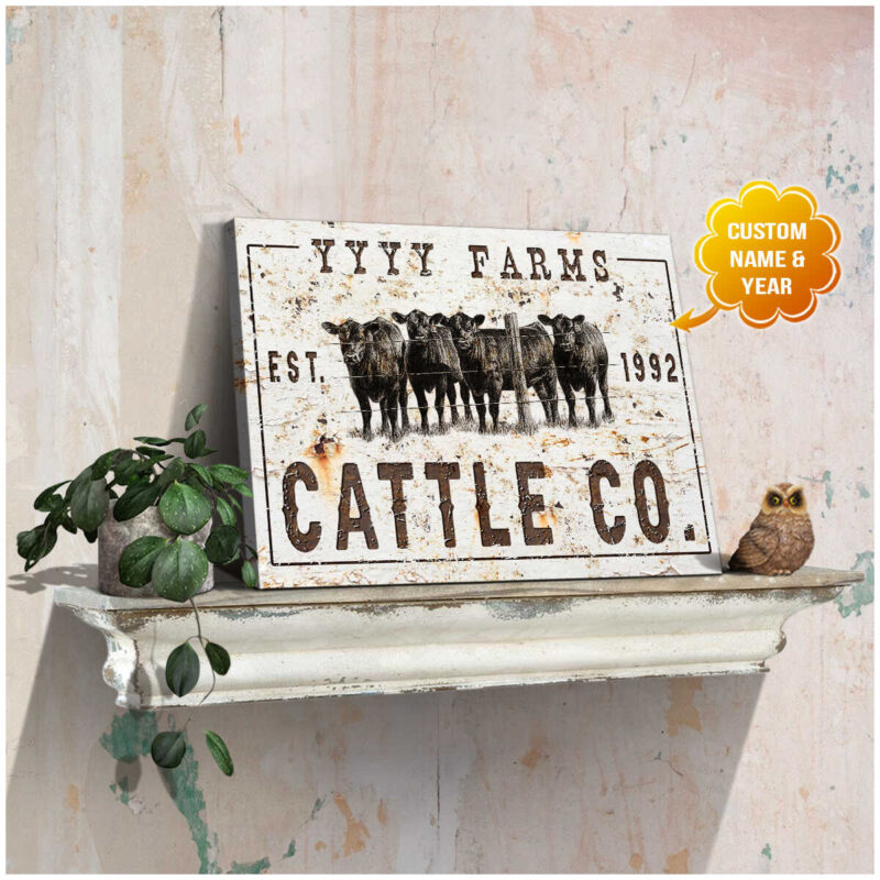 Personalized Name Sign Farmhouse Wall Art Cattle Canvas Print Illustration 1