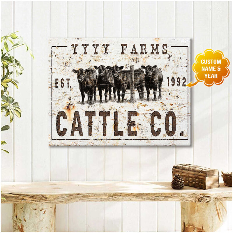 Personalized Name Sign Farmhouse Wall Art Cattle Canvas Print Illustration 2