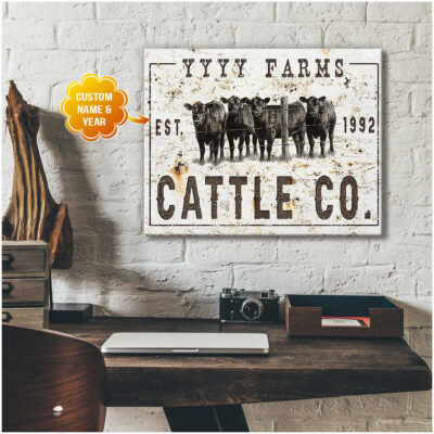 Personalized Name Sign Farmhouse Wall Art Cattle Canvas Print Illustration 4