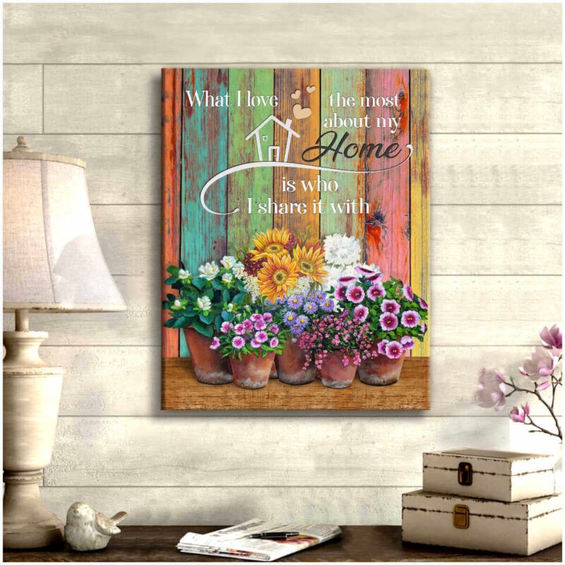 Beautiful Flowers Canvas What I Love The Most About My Home Family Wall Art Decor
