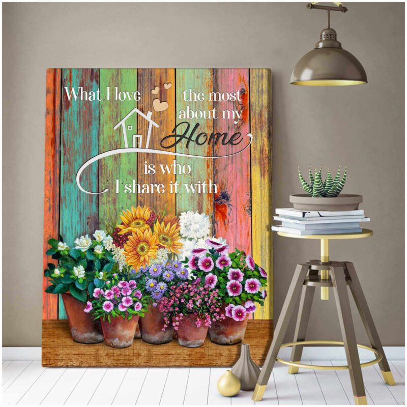 Beautiful Flowers Canvas What I Love The Most About My Home Family Wall Art Decor-(Illustration-4)