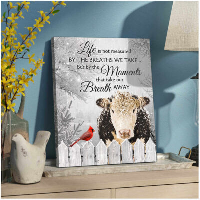 Ohcanvas Hereford Cow and Cardinal Canvas The Moments That Take Our Breath Away Wall Art Decor