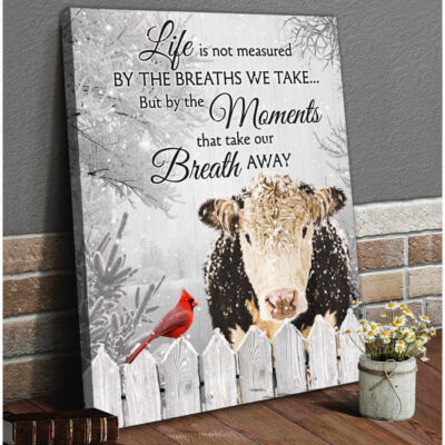 Ohcanvas Hereford Cow And Cardinal Canvas The Moments That Take Our Breath Away Wall Art Decor (Illustration-1)