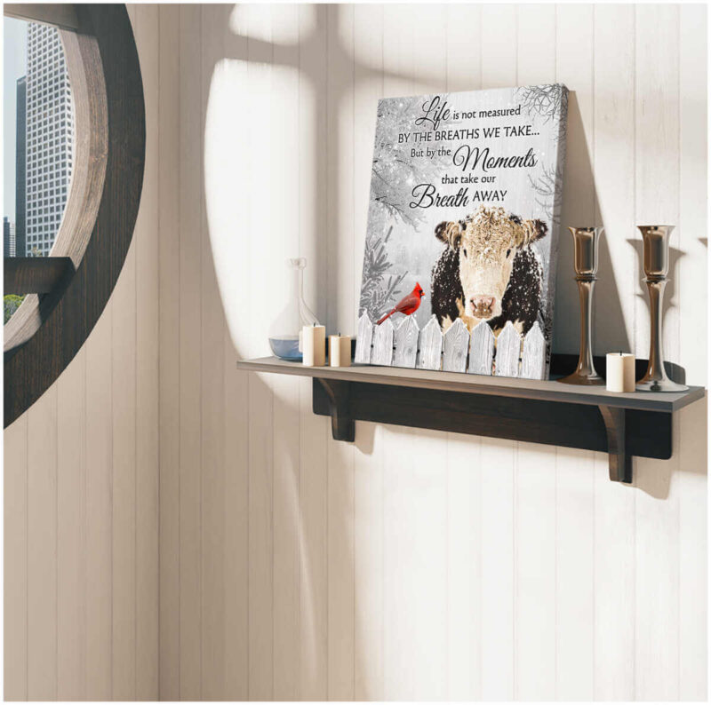 Ohcanvas Hereford Cow And Cardinal Canvas The Moments That Take Our Breath Away Wall Art Decor (Illustration-2)