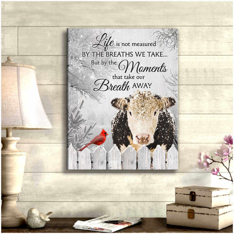 Ohcanvas Hereford Cow And Cardinal Canvas The Moments That Take Our Breath Away Wall Art Decor (Illustration-3)