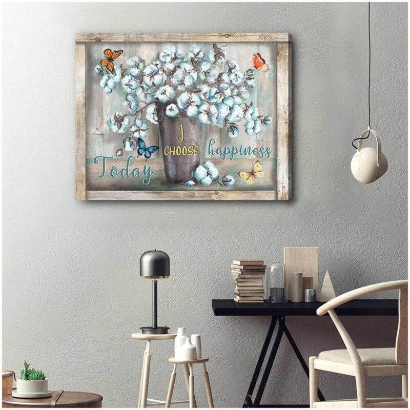 Floral Wall Art Today I Choose Happiness Motivational Canvas Print Illustration 1