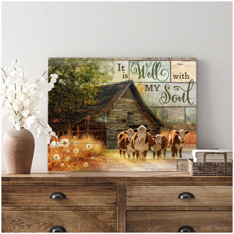 Ohcanvas It Is Well With My Soul Farm Hereford Cows Canvas Wall Art Decor (Illustration-1)