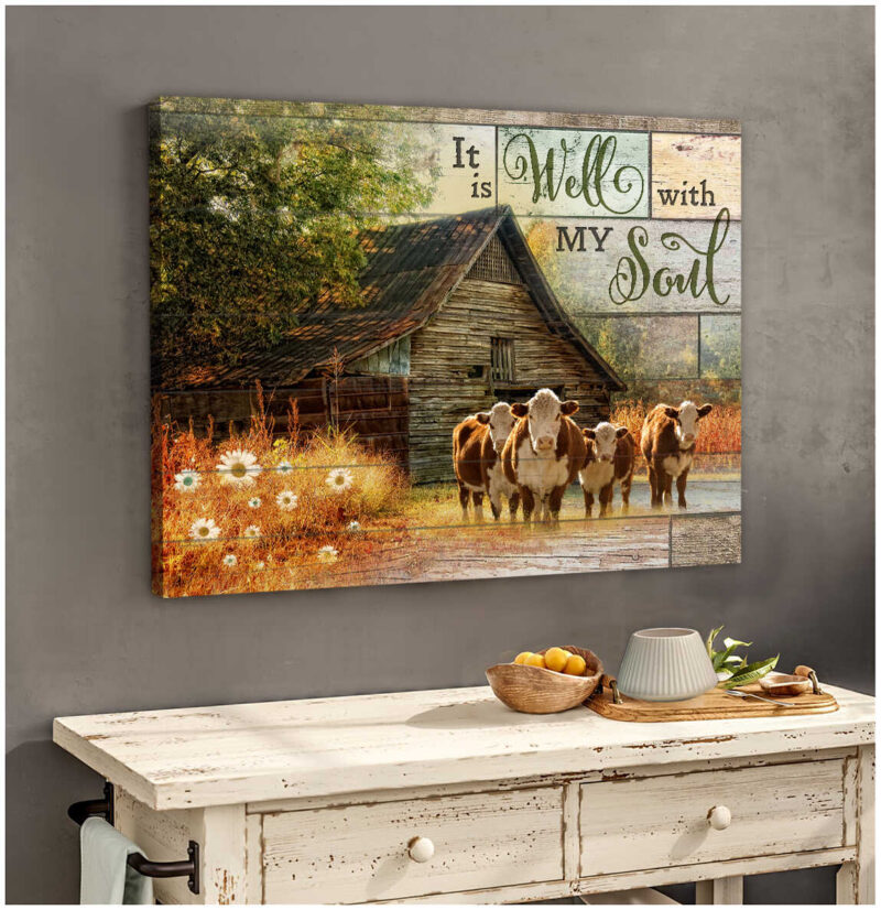 Ohcanvas It Is Well With My Soul Farm Hereford Cows Canvas Wall Art Decor (Illustration-3)