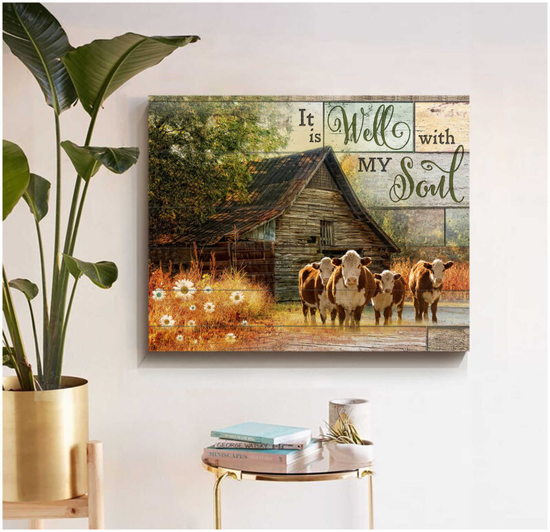 Ohcanvas It Is Well With My Soul Farm Hereford Cows Canvas Wall Art Decor (Illustration-4)