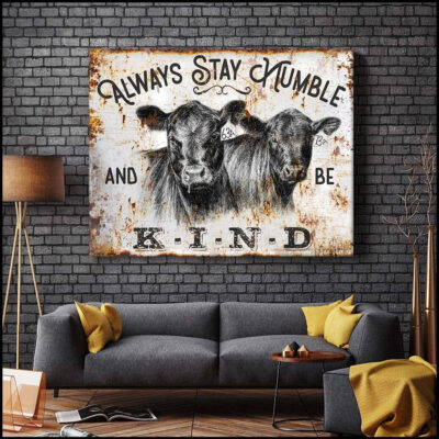 Ohcanvas Stay Humble And Be Kind Angus Cows Canvas Wall Art Farmhouse Decor (Illustration-1)