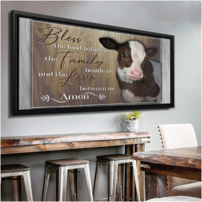 Canvas Print Cow With Black Frame For Farmhouse Wall Art