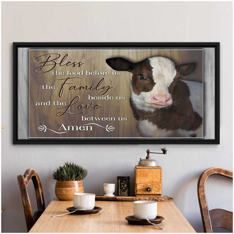 Canvas Print Cow With Black Frame For Farmhouse Wall Art