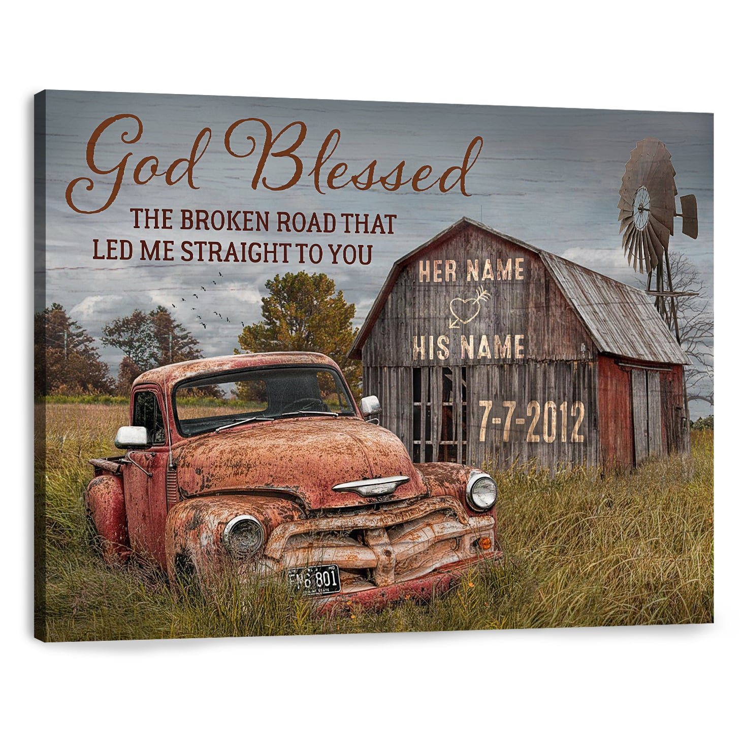 Canvas H Custom Anniversary Wedding Gift God Old Truck And Barn Poster No Frame 