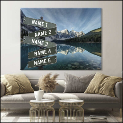 Moraine Lake At Sunrise Canvas Street Sign Custom Name Illustration 2