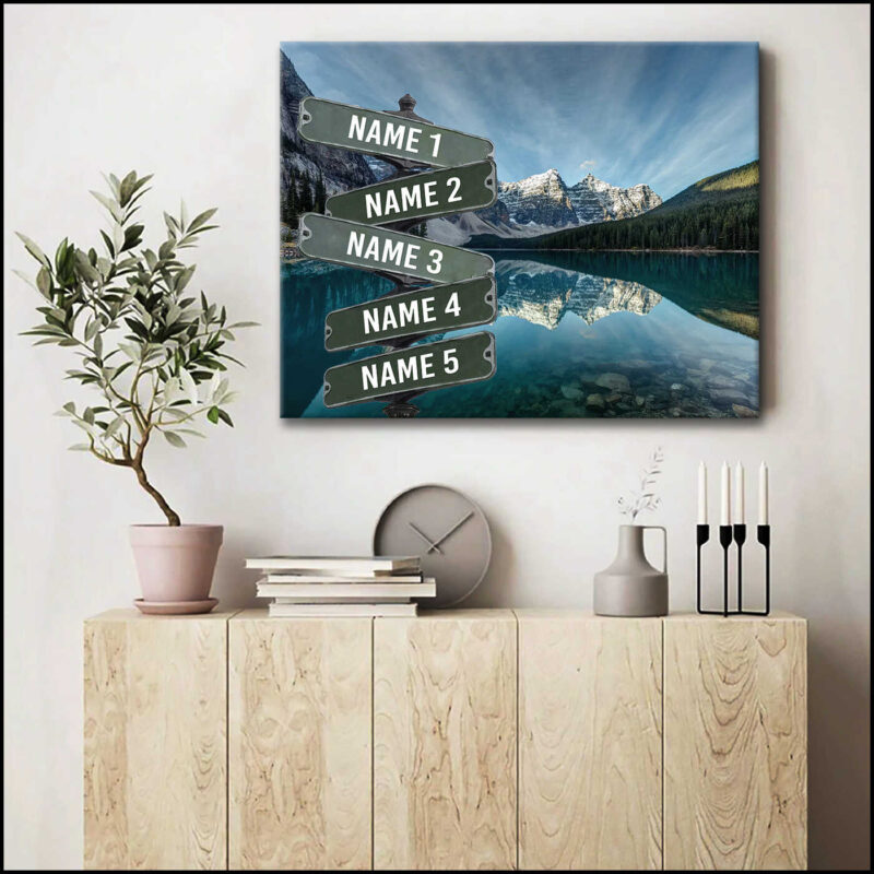 Moraine Lake At Sunrise Canvas Street Sign Custom Name Illustration 3