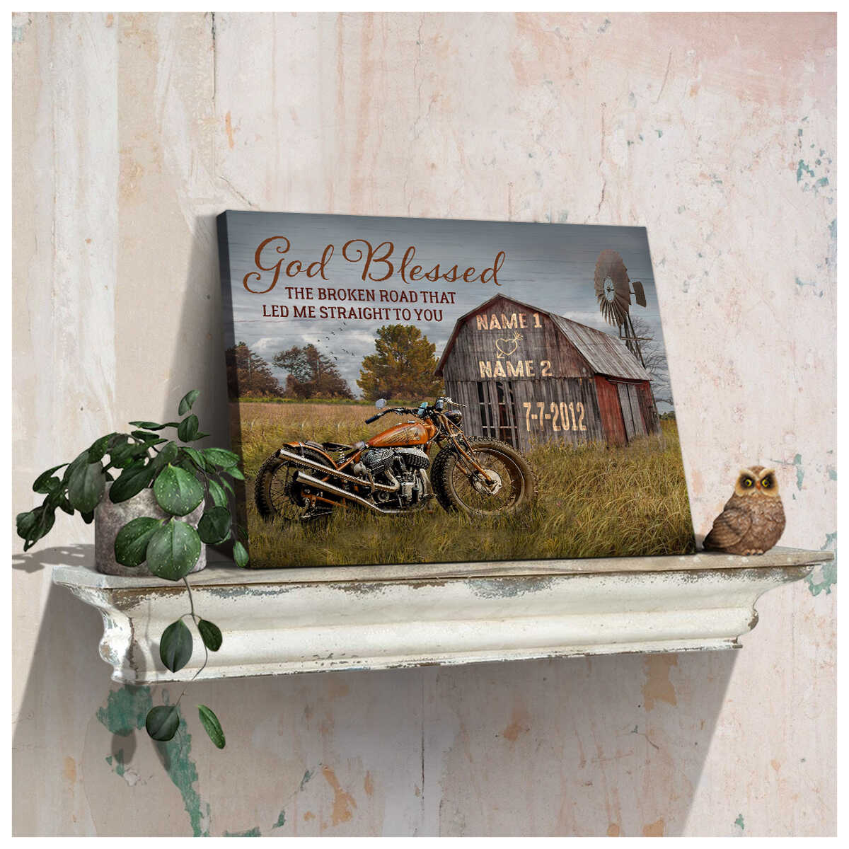 God Blessed The Broken Road Art Old Couple Canvas God Blessed The Broken Road Personalized Wall Art For Couples