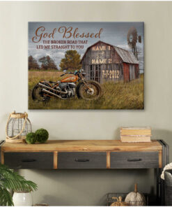 God Blessed The Broken Road Barn And Vintage Motorcycle Wedding Anniversary Gifts Canvas Prints Illustration 2