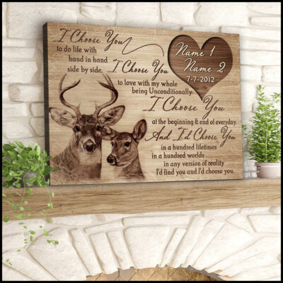 I Choose You Beautiful Buck And Doe Gift For Wedding Anniversary Personalized Canvas Print Illustration 3