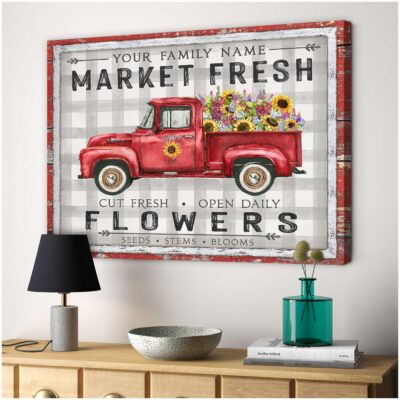 Market Flower Sunflower Pick-up Truck For Family Personalized Canvas Wall Art