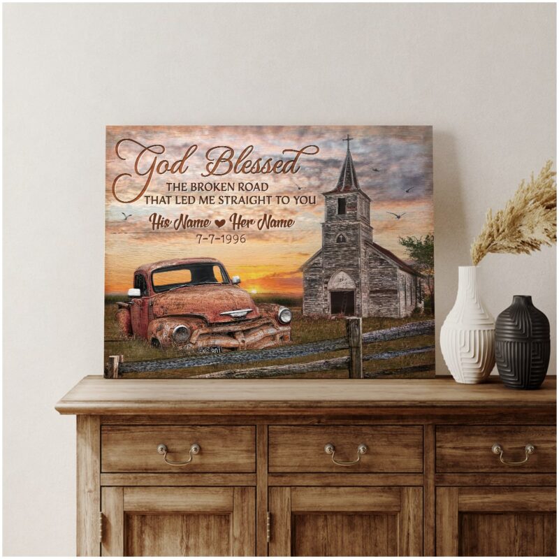 God Blessed The Broken Road Farmhouse Canvas Print Thoughtful Anniversary Gift For Him Illustration 1