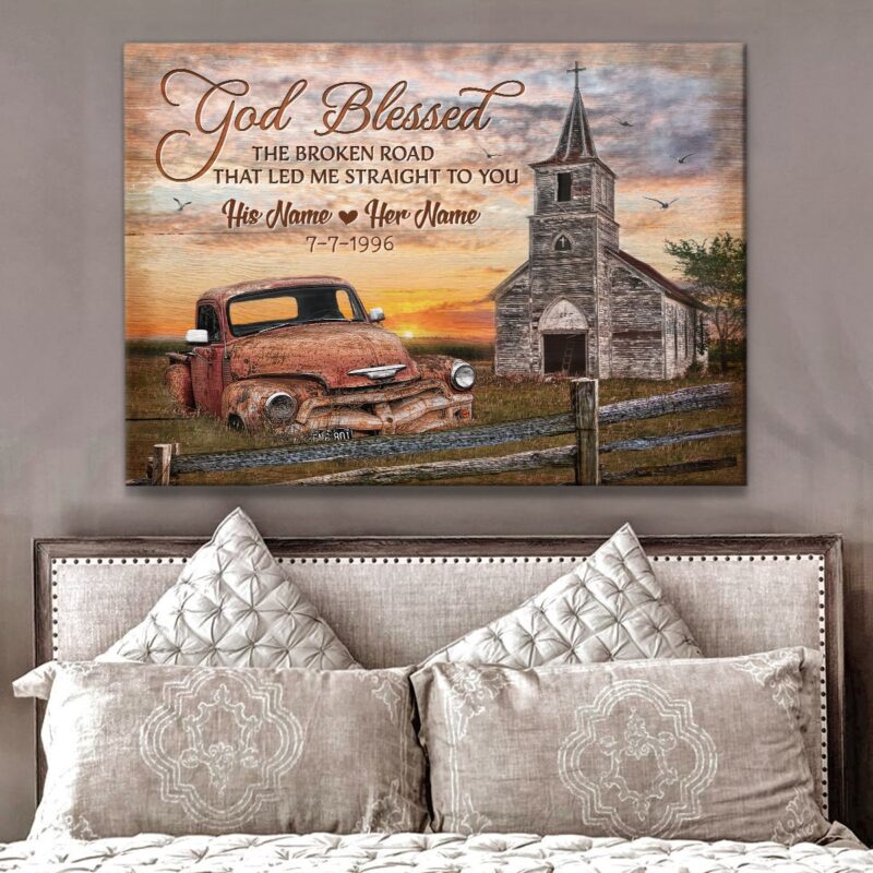 God Blessed The Broken Road Farmhouse Canvas Print Thoughtful Anniversary Gift For Him Illustration 2