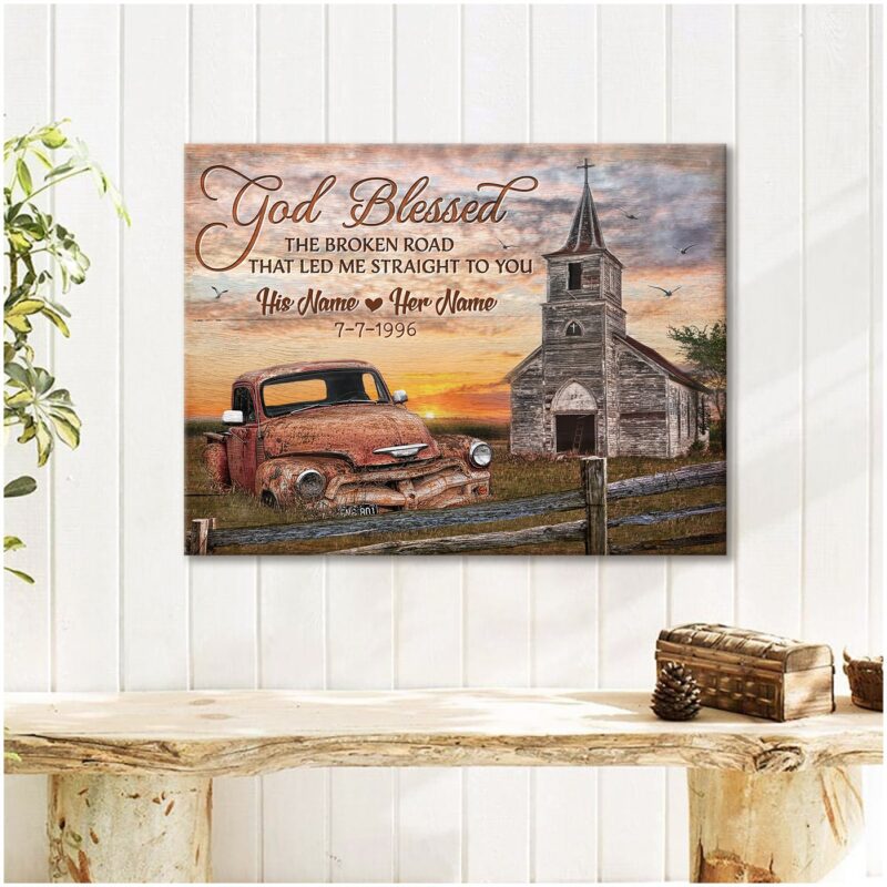 God Blessed The Broken Road Farmhouse Canvas Print Thoughtful Anniversary Gift For Him Illustration 3