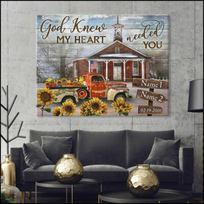 Custom Canvas Prints Personalized Gifts Wedding Anniversary Gifts God Knew My Heart Needed You Vintage Church And Floral Truck Wall Art Decor Ohcanvas