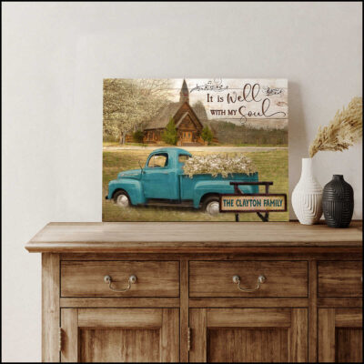 Ohcanvas Personalized Canvas Beautiful Country Church And Floral Truck It Is Well With My Soul Custom Name Canvas Wall Art Decor (Illustration-1)