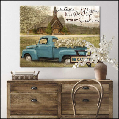 Ohcanvas Personalized Canvas Beautiful Country Church And Floral Truck It Is Well With My Soul Custom Name Canvas Wall Art Decor (Illustration-2)