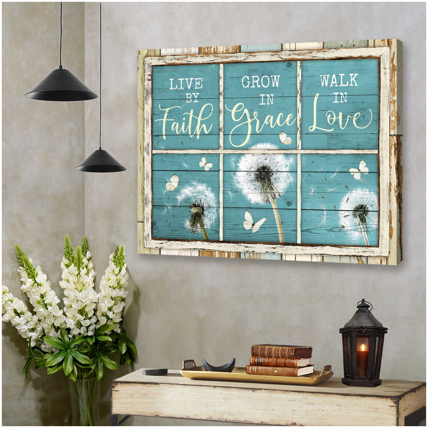 Dandelion Art Live By Faith Canvas Print Decorative Gift For Her