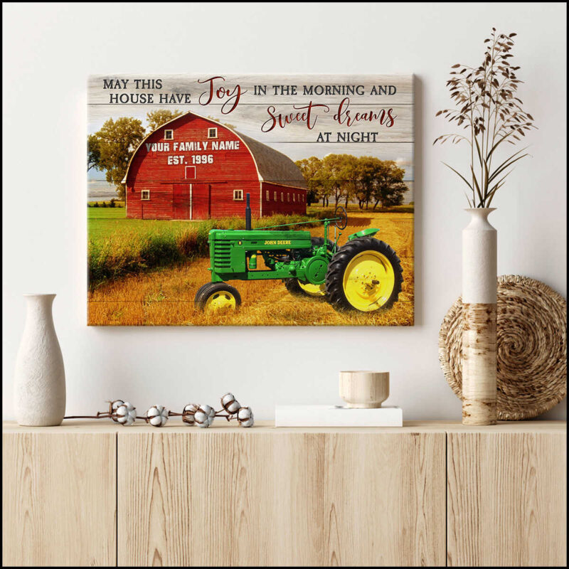 Custom Name And Date Farmhouse Wall Personalized Country Farm Tractor Canvas Print Canvas Art Illustration 1