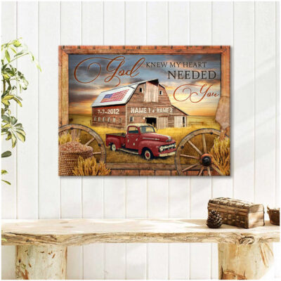 Customized Wedding Anniversary Gifts Vintage Us Barn And Red Pick Up Truck Canvas Wall Art Decor Illustration 1