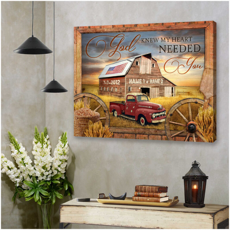 Customized Wedding Anniversary Gifts Vintage Us Barn And Red Pick Up Truck Canvas Wall Art Decor Illustration 2