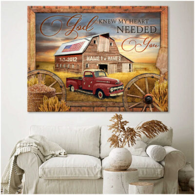Customized Wedding Anniversary Gifts Vintage US Barn and Red Pick up Truck Canvas Wall Art Decor