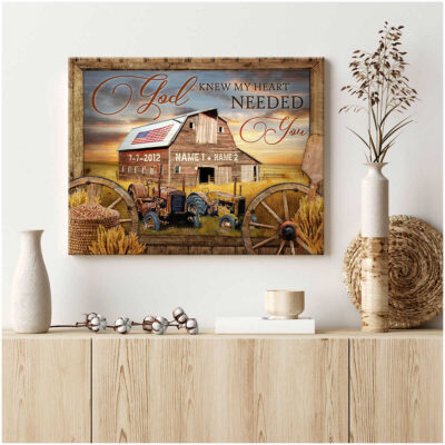 Custom Canvas Prints Personalized Gifts Wedding Anniversary Gifts God knew my heart needed you Couple John Deere Tractor and Vintage US Barn Farmhouse Wall Art Decor Ohcanvas (illustration-1)