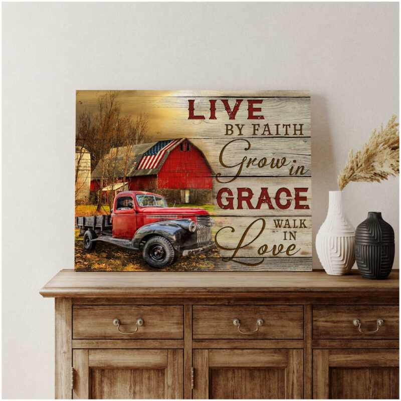 Custom Canvas Prints Red Truck For Farmhouse Wall Decor