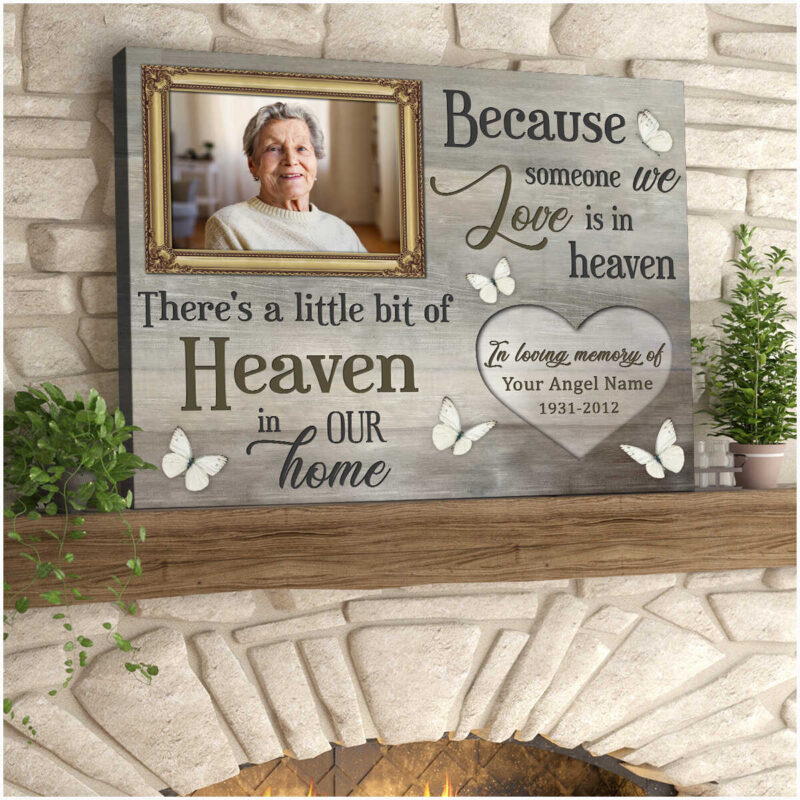 Custom Canvas Prints Personalized Gifts Memorial Photo Gifts Because someone we love is in heaven Butterflies Wall Art Decor Ohcanvas