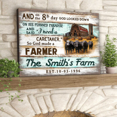 Custom Canvas Personalized Gifts Farmhouse Prints Wall Decor Angus Cow So God Made A Farmer Ohcanvas (Illustration-1)