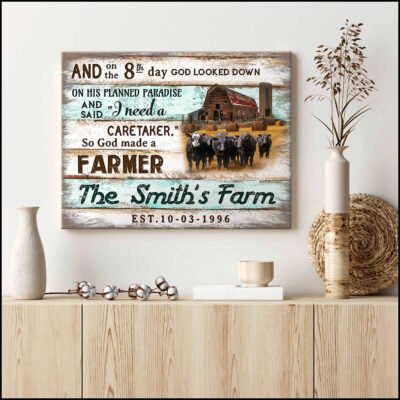 Custom Canvas Personalized Gifts Farmhouse Prints Wall Decor Angus Cow So God Made A Farmer Ohcanvas (Illustration-2)