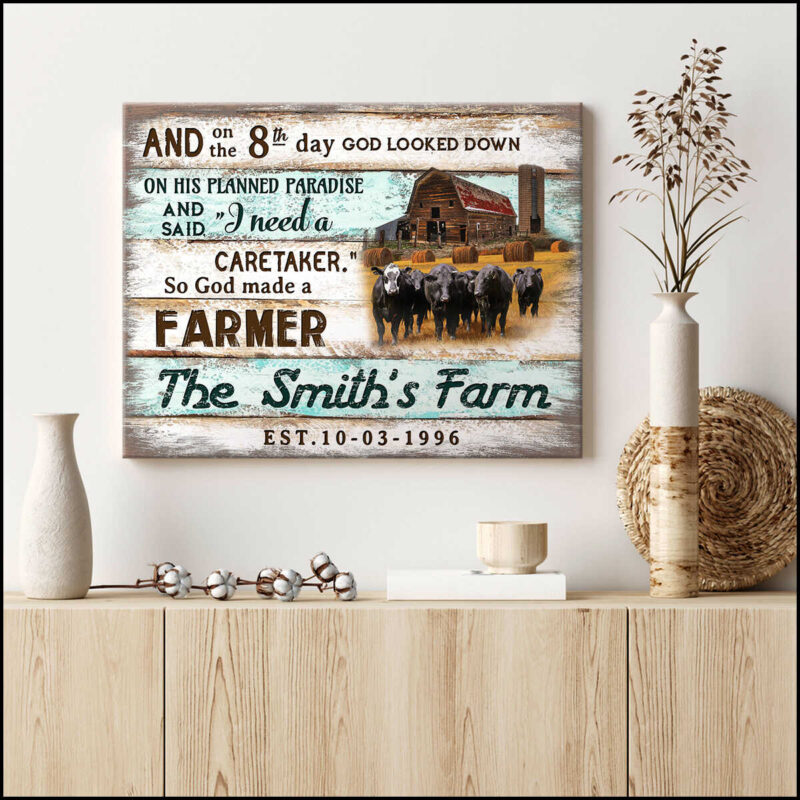 Custom Canvas Personalized Gifts Farmhouse Prints Wall Decor Angus Cow So God Made A Farmer Ohcanvas (Illustration-2)