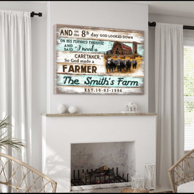 Custom Canvas Personalized Gifts Farmhouse Prints Wall Decor Angus Cow So God made a farmer Ohcanvas