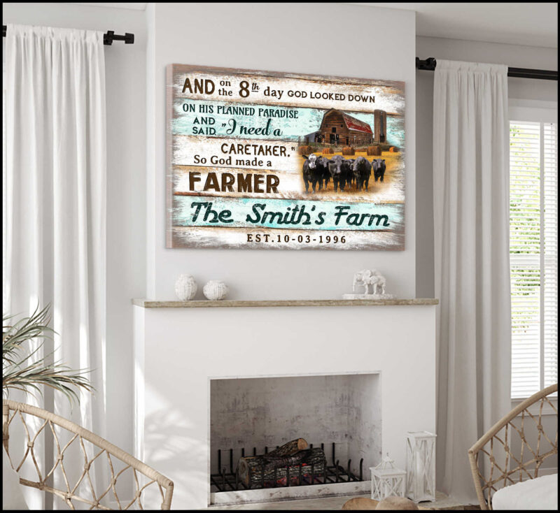 Custom Canvas Personalized Gifts Farmhouse Prints Wall Decor Angus Cow So God Made A Farmer Ohcanvas