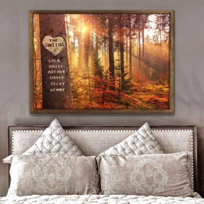 Personalized Name Gifts Beautiful Autumn Forest Carved Tree Canvas