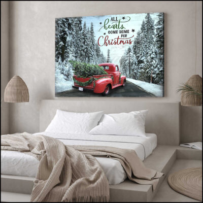 Canvas Wall Decor Christmas Gifts Red Truck All Hearts Come Home for Christmas Ohcanvas