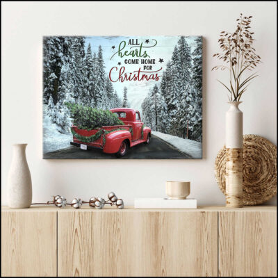 Canvas Wall Decor Christmas Gifts Red Truck All Hearts Come Home For Christmas Ohcanvas (Illustration-1)