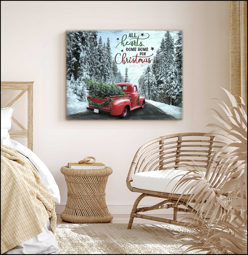 Canvas Wall Decor Christmas Gifts Red Truck All Hearts Come Home For Christmas Ohcanvas (Illustration-3)