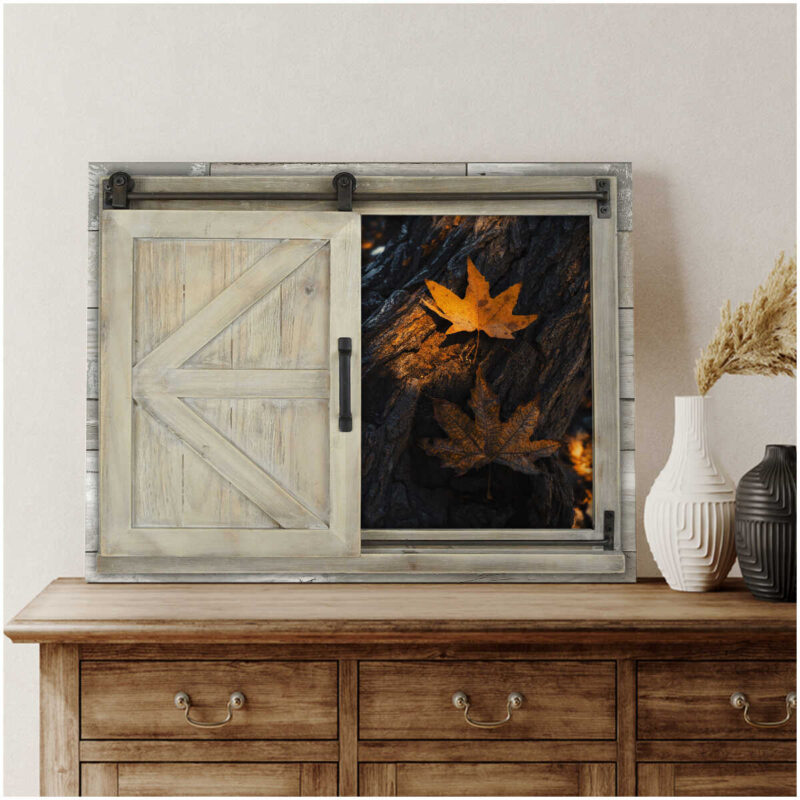 Canvas Wall Decor Window Yellow Leaves Fall