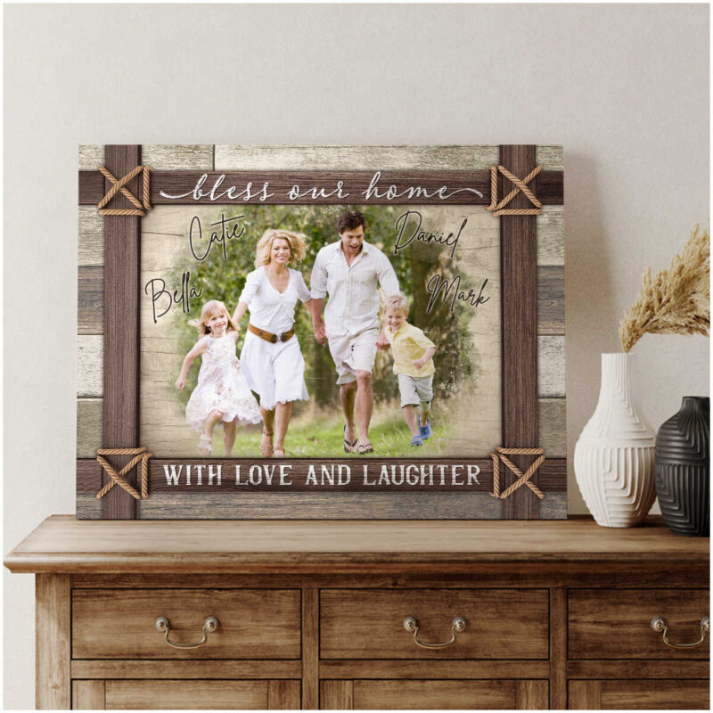 Custom Canvas Prints Personalized Farmhouse Photo Gifts Bless Our Home With Love And Laughter Wall Art Decor Ohcanvas (Illustration-1)