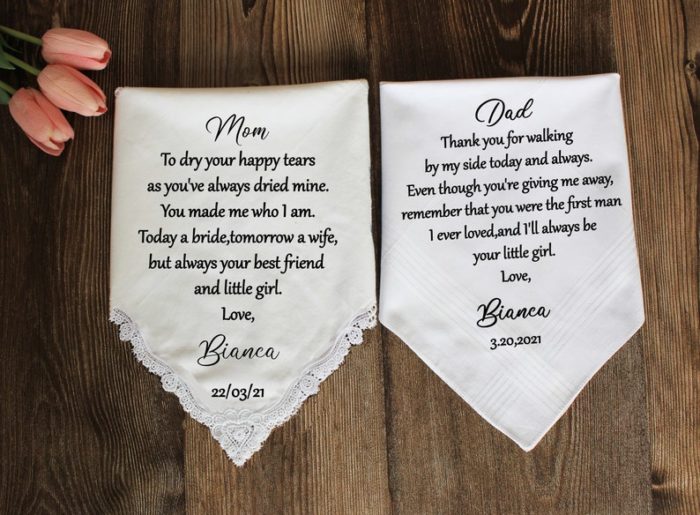 Wedding Handkerchief Gift - unique gift for parents in law